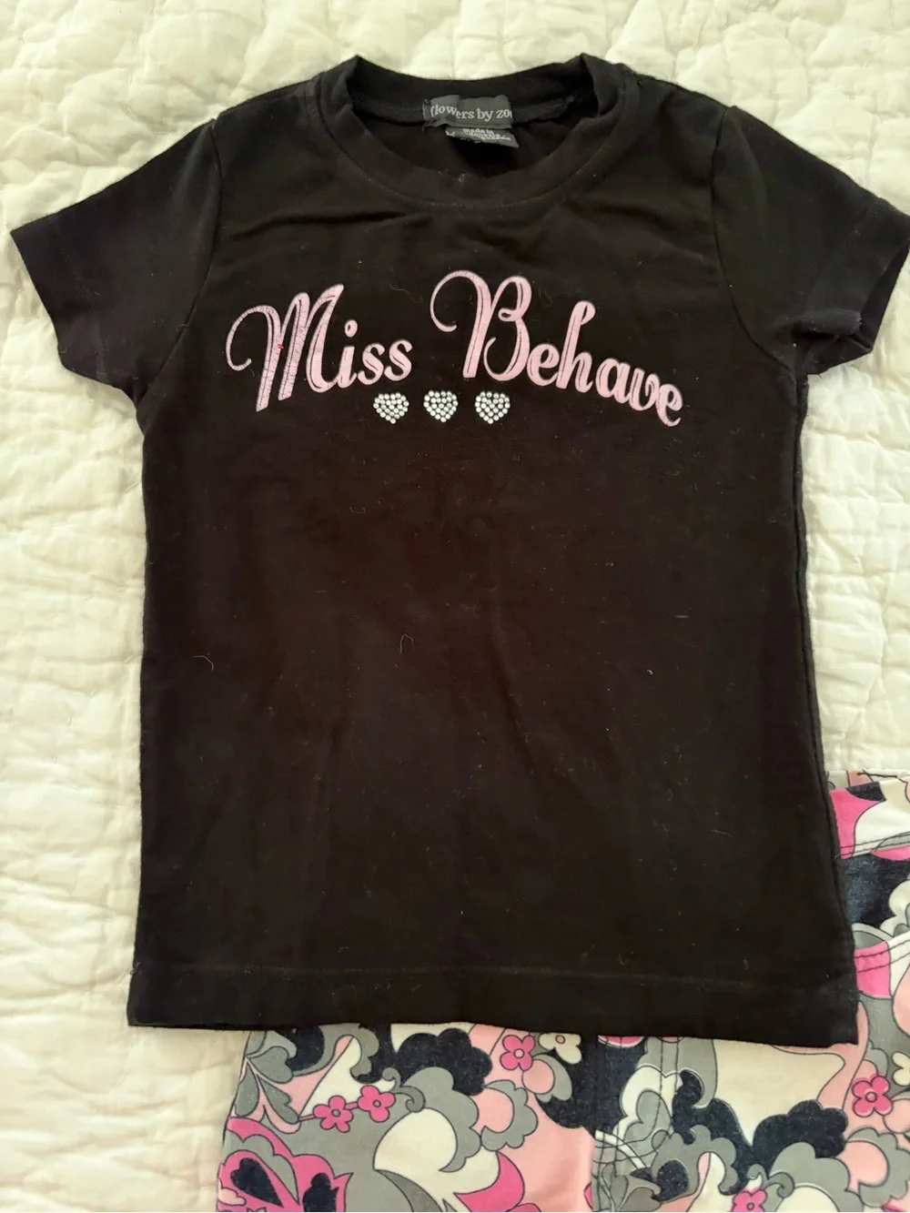Flowers by Zoe Black Tee with Pink & Gray Floral Pajama Pants